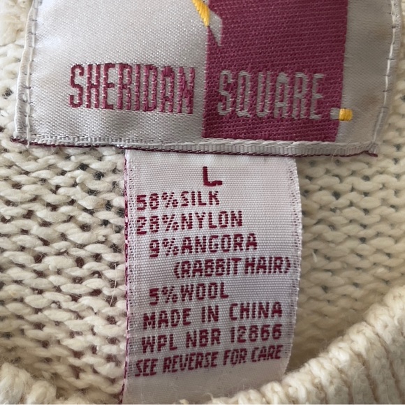Sheridan Square Angora Rabbit hair silk wool blend rhinestone pearl sweater Sz L - Picture 2 of 6